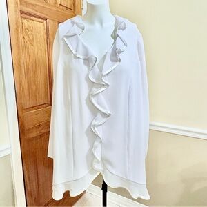 Eleanor Schain White Elegant Ruffle Withe Blouse Sz.L